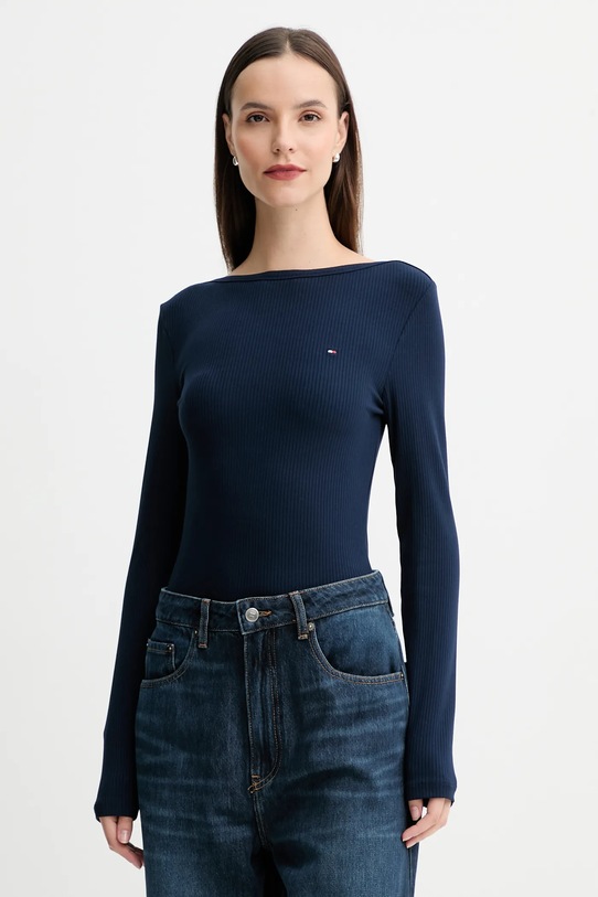 Tommy Hilfiger longsleeve z elastanem granatowy WW0WW47309
