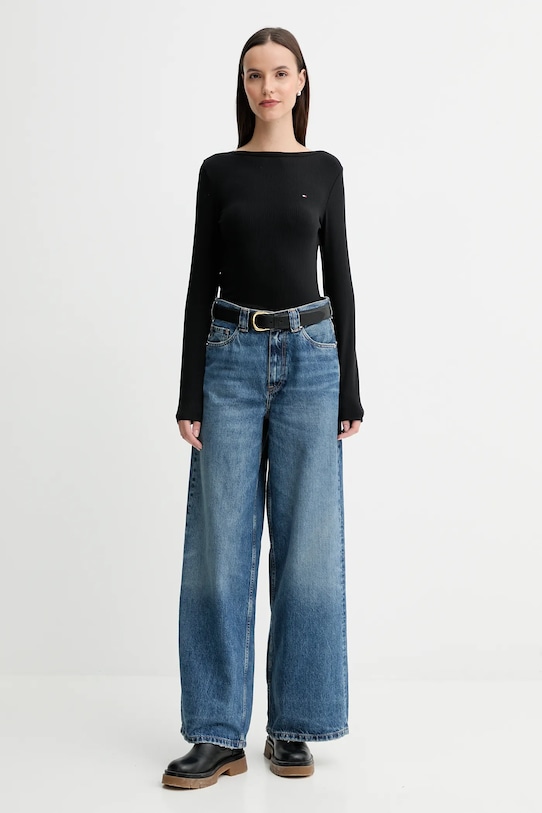 Tričko s dlouhým rukávem Tommy Hilfiger WW0WW47309 černá AW25