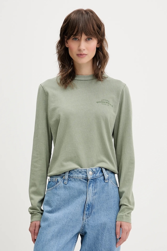 Dickies longsleeve bawełniany nadruk zielony DK0A87Q6