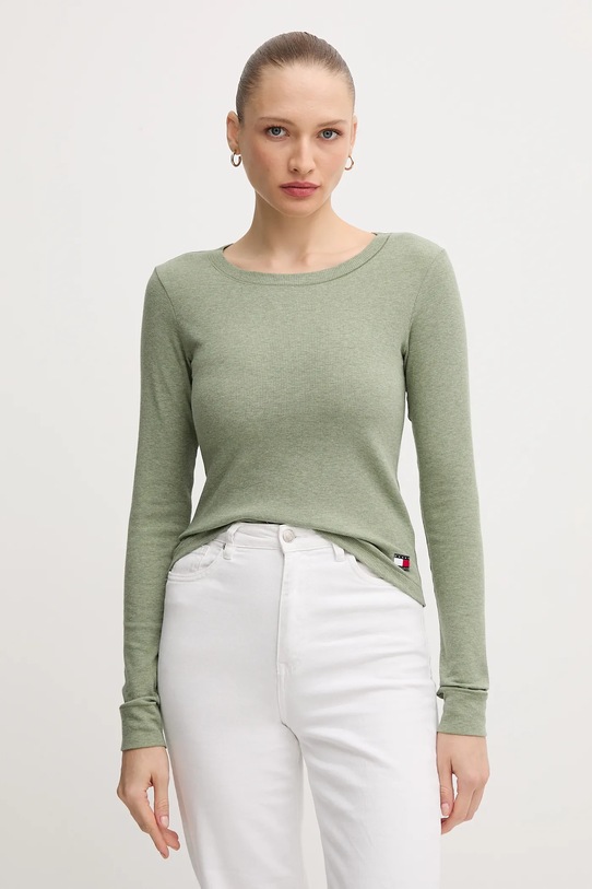 Tommy Hilfiger longsleeve z elastanem zielony UW0UW06066