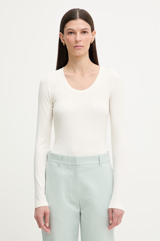 Calvin Klein tričko s dlhým rukávom dámske s modalom béžová LV044D235G