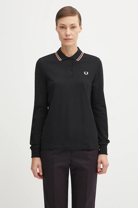 Памучна блуза с дълги ръкави Fred Perry стандартна черен G3636