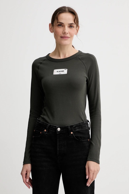 G-Star longsleeve din bumbac imprimeu verde D27740.D961