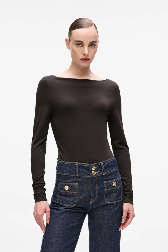 Karl Lagerfeld longsleeve z elastanem brązowy A4W17045