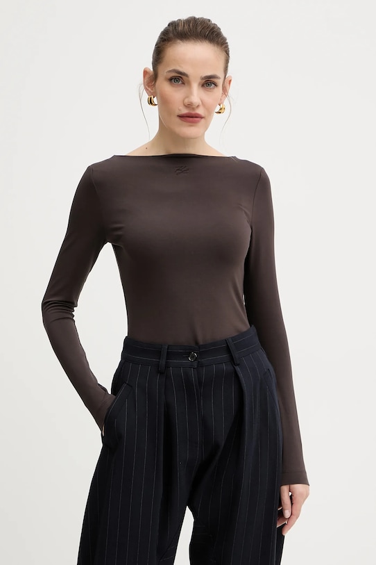 Karl Lagerfeld longsleeve z elastanem brązowy A4W17045