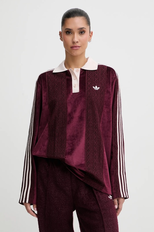 adidas Originals longsleeve welurowy aplikacja bordowy KS7795
