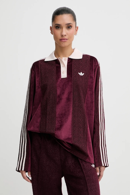 adidas Originals longsleeve welurowy aplikacja bordowy KS7795