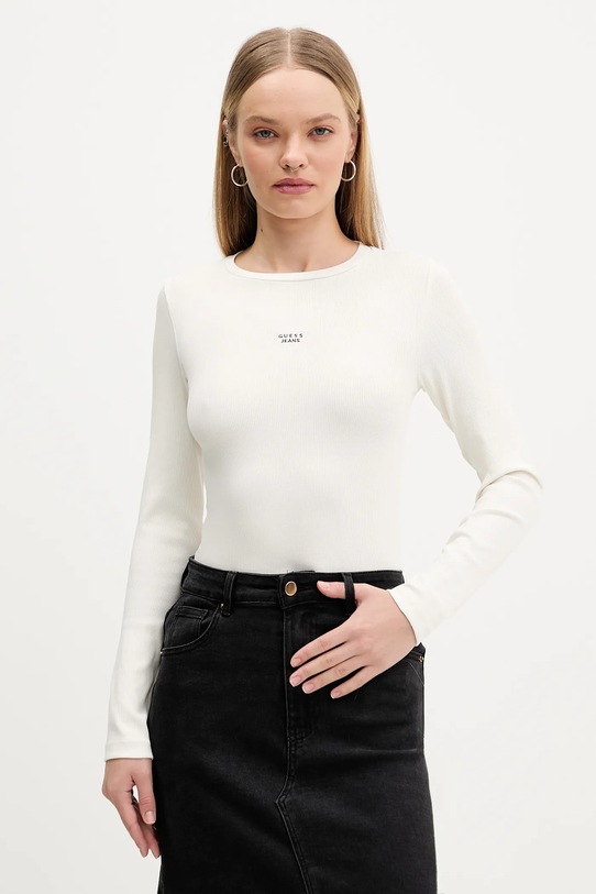 Guess Jeans longsleeve aplikacja beżowy W5BP01.KA0H1