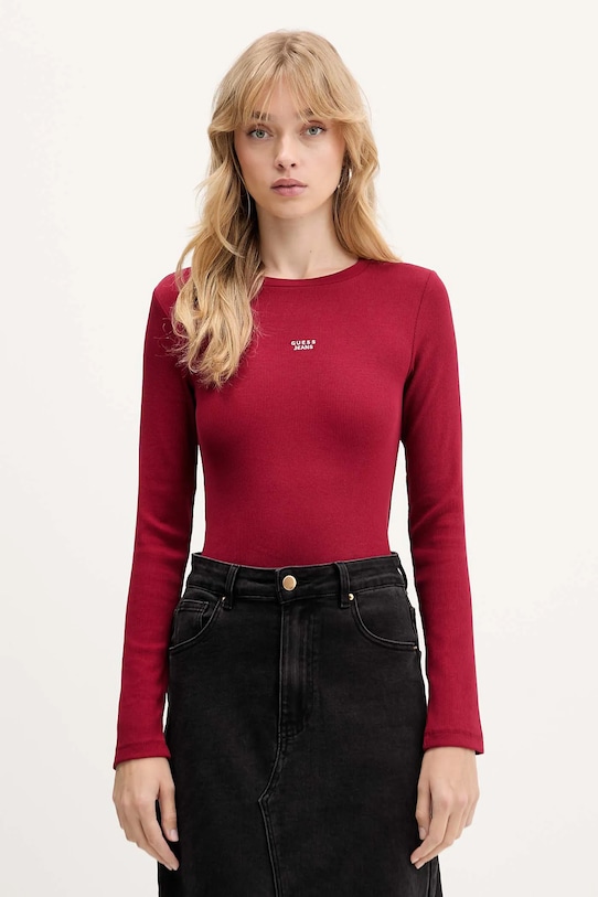 Лонгслив Guess Jeans с эластаном бордо W5BP01.KA0H1
