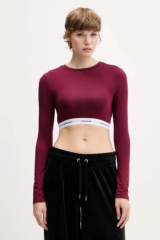 Tričko s dlhým rukávom Guess Jeans slim burgundské W5BZ09.KBBU1