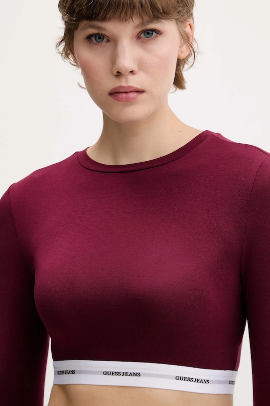 Tričko s dlhým rukávom Guess Jeans burgundské W5BZ09.KBBU1