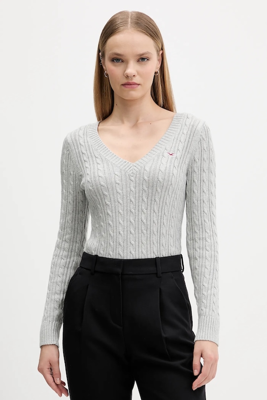Sveter Hollister Co. V výstrih sivá KI350.5132.112