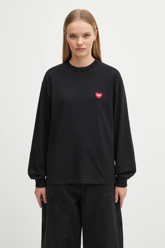 Carhartt WIP longsleeve bawełniany W' L/S Heart Patch T-Shirt bawełna czarny I035469.1V2XX