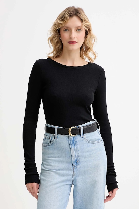 Лонгслів MUUV. MUUV. x Answear regular чорний LONGSLEEV.SLIMFIT.LINEA