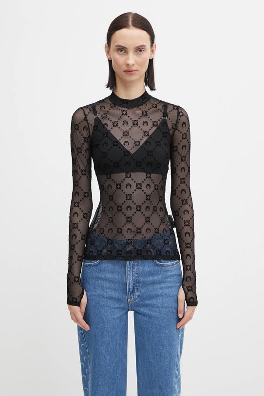 Marine Serre bluzka Moonogram Mesh Flock pozostałe czarny WTO388ACJER0005