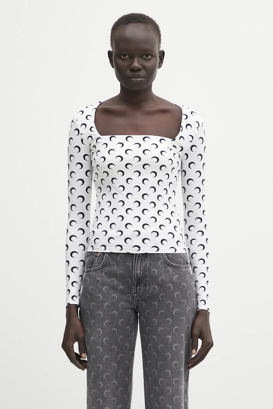 Marine Serre longsleeve Moon Printed Jersey z elastanem biały WTS017ACJER0001
