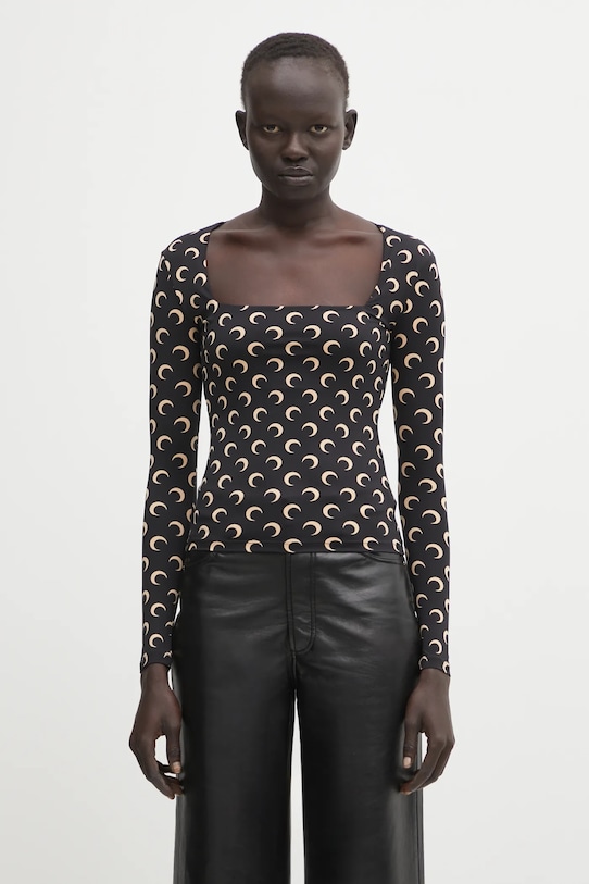 Marine Serre longsleeve Moon Printed Jersey z elastanem czarny WTS017ACJER0001