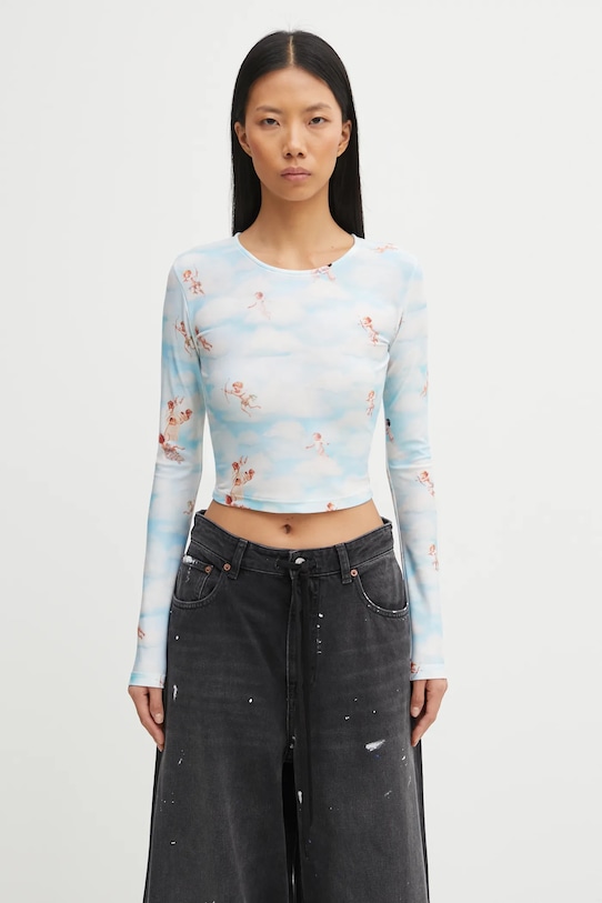 Μακρυμάνικο Fiorucci Beatitudo Print Long Sleeve Crop με ελαστάν μπλε W25FWTLO003LY01BL02