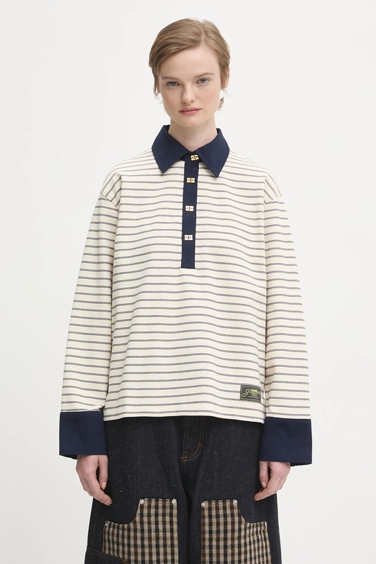 Pamučna majica GANNI Single Piquet Jersey relaxed bež T4215