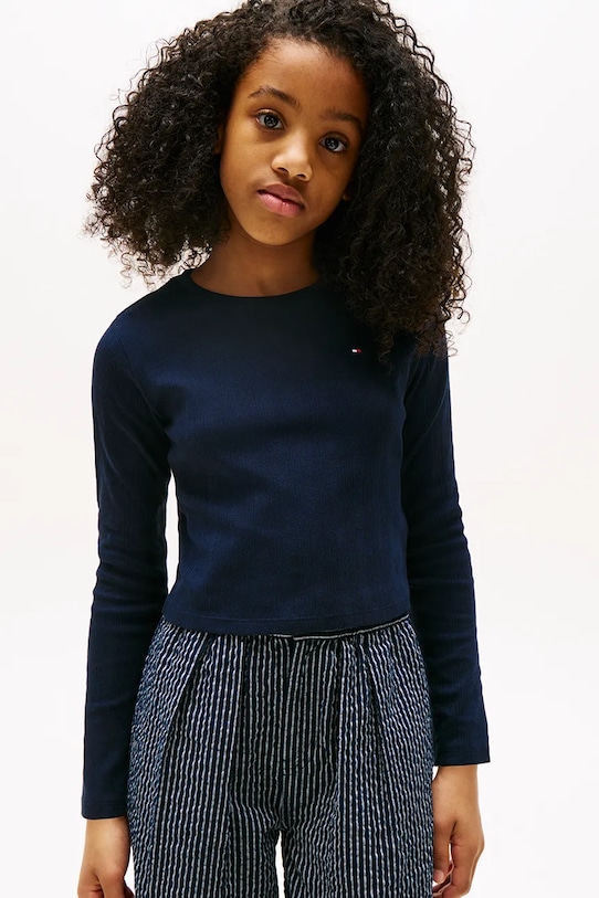 Бавовняний лонгслів Tommy Hilfiger з еластаном темно-синій KG0KG08631.9BYA