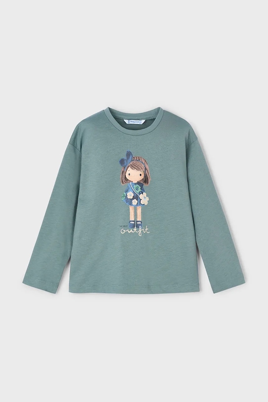 Detská bavlnená košeľa s dlhým rukávom Mayoral okrúhly tyrkysová 4005.6C.Mini.9BYA