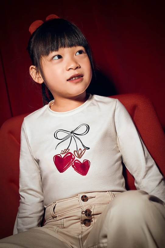 Mayoral longsleeve bawełniany okrągły czerwony 4008.6F.Mini.9BYA