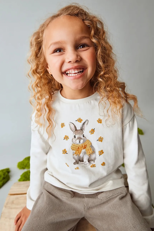 Mayoral longsleeve bawełniany okrągły beżowy 4009.6J.Mini.9BYA