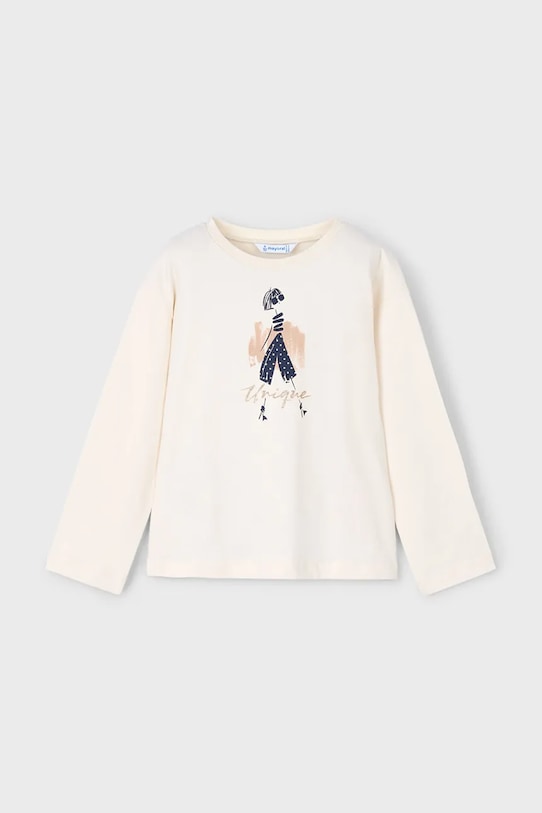 Bavlnené tričko s dlhým rukávom Mayoral okrúhly béžová 4010.6J.Mini.9BYA