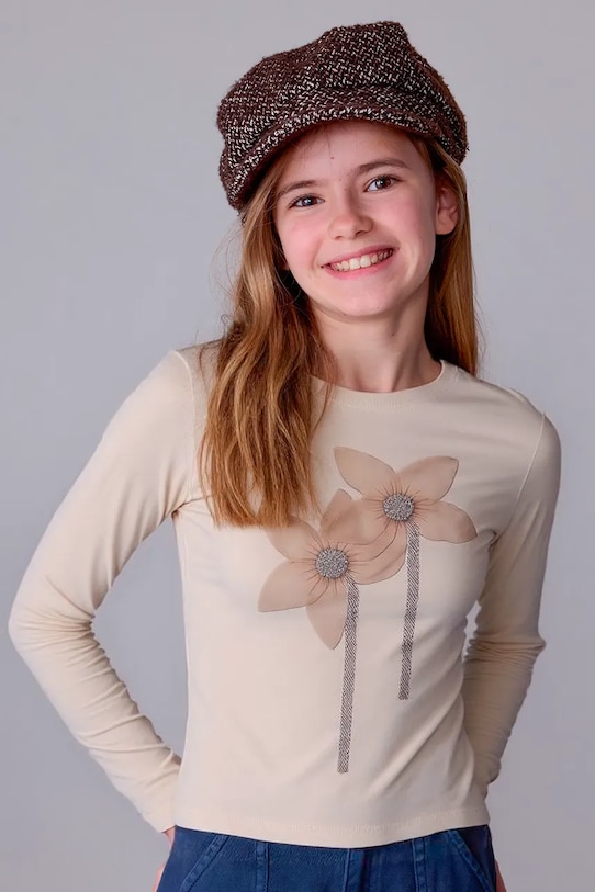 Dječja majica dugih rukava Mayoral s elastinom bež 7017.8B.Junior.9BYA