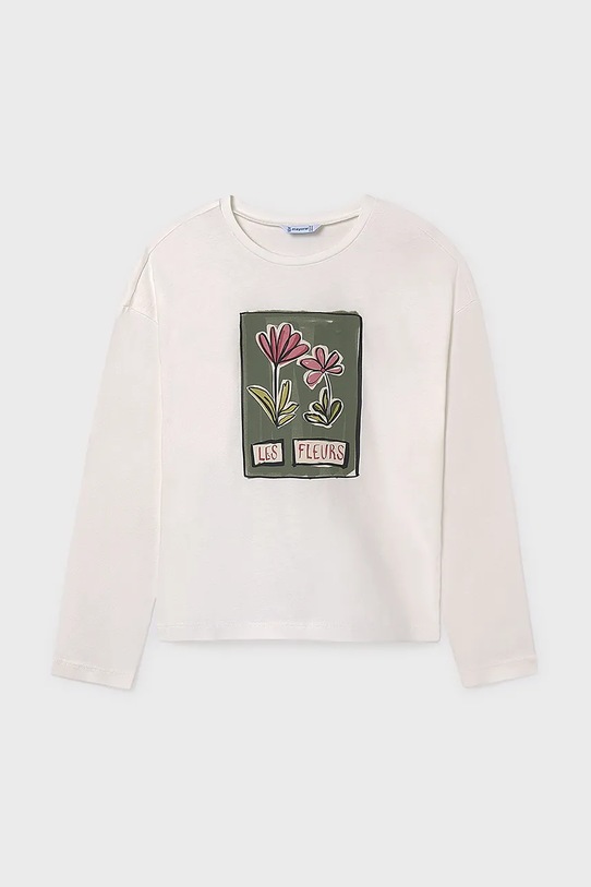 Mayoral longsleeve bawełniany okrągły biały 7020.8C.Junior.9BYA