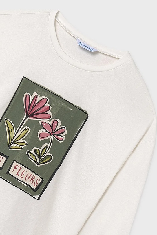 Dziewczynka Mayoral longsleeve bawełniany 7020.8C.Junior.9BYA biały