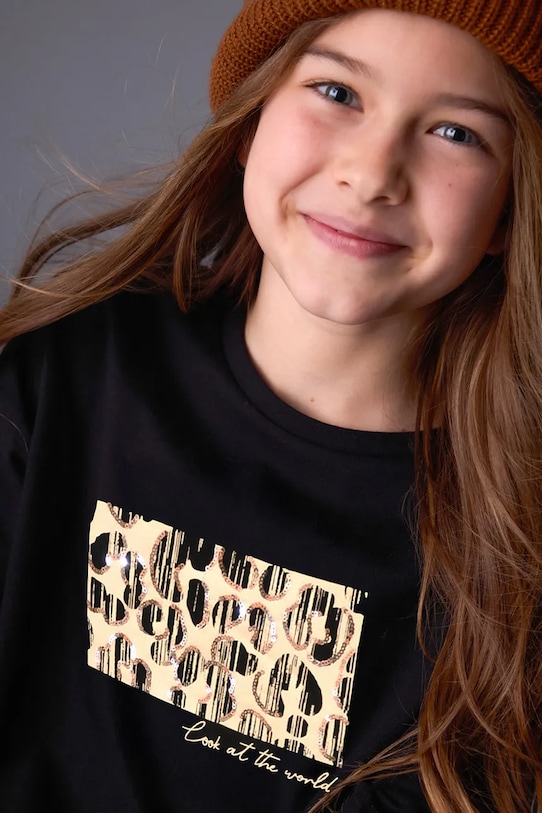 Mayoral longsleeve bawełniany okrągły czarny 7024.8G.Junior.9BYA