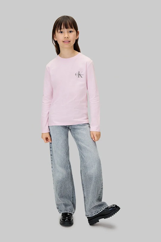 Dziewczynka Calvin Klein Jeans longsleeve bawełniany dziecięcy IU0IU00717.104.116.9BYA różowy