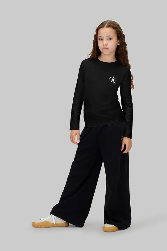 Хлопковый детский лонгслив Calvin Klein Jeans чёрный IU0IU00717.128.170.9BYA