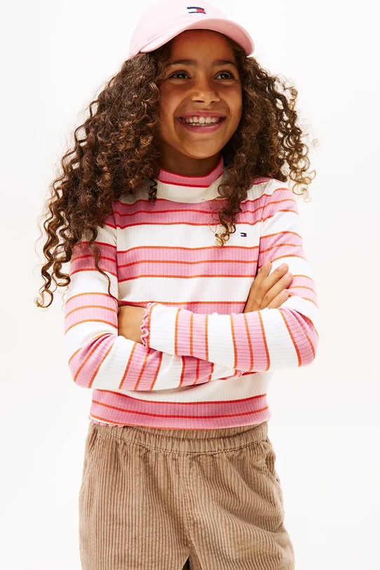 Детский лонгслив с хлопком Tommy Hilfiger с эластаном розовый KG0KG08802.9BYA