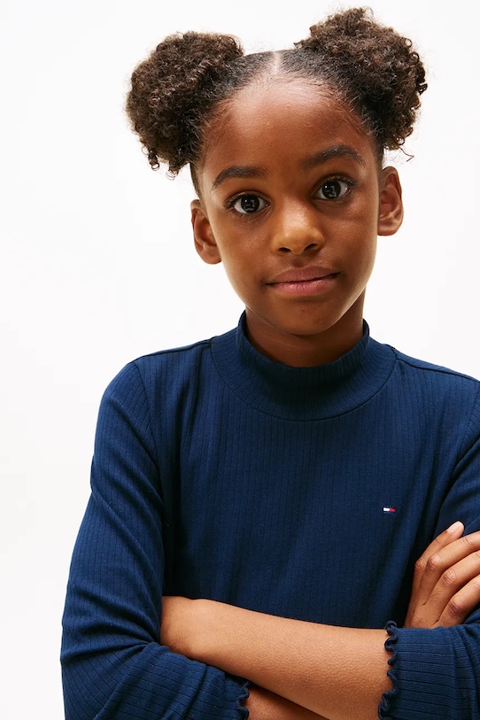Dziewczynka Tommy Hilfiger longsleeve dziecięcy z bawełną KG0KG08802.9BYA granatowy