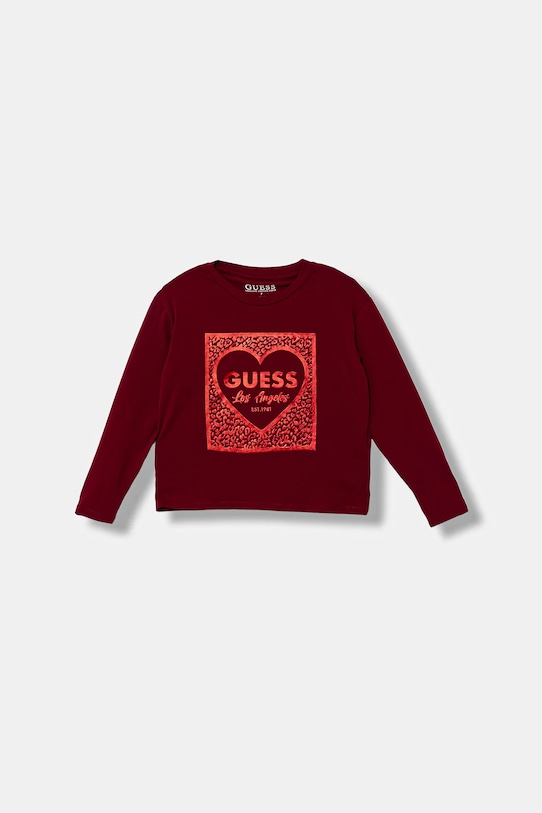 Dětské tričko s dlouhým rukávem Guess s elastanem burgundské J5BI01.J1314.9BYA