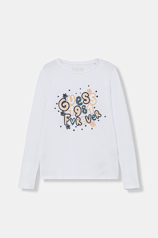 Guess longsleeve bawełniany dziecięcy nadruk biały K5BI09.J1314.9BYA