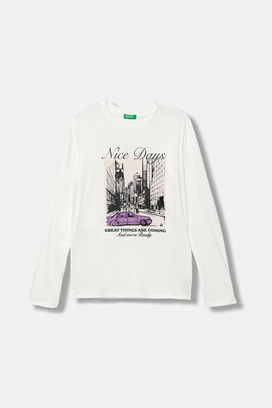 United Colors of Benetton longsleeve bawełniany dziecięcy nadruk biały 35RYC10QE.G.seasonal