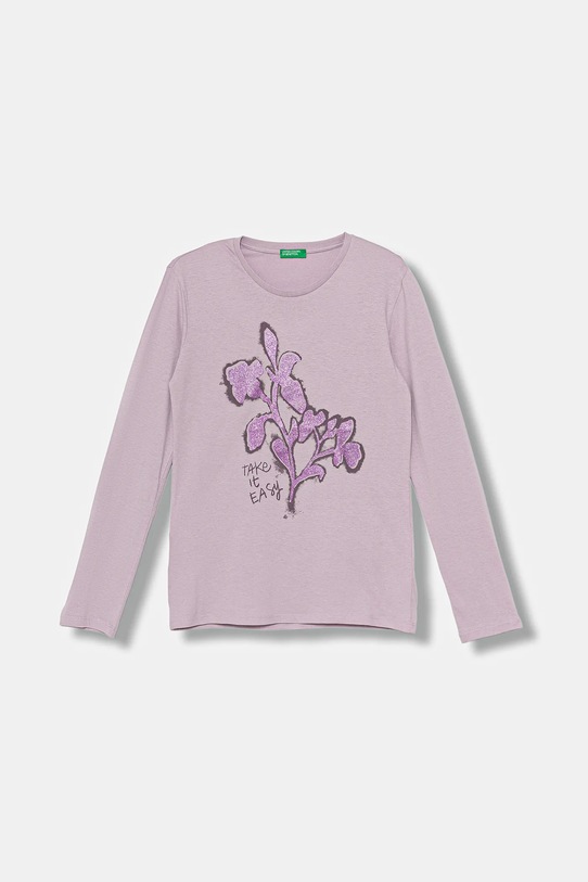 United Colors of Benetton longsleeve bawełniany dziecięcy nadruk fioletowy 35RYC10QE.G.seasonal
