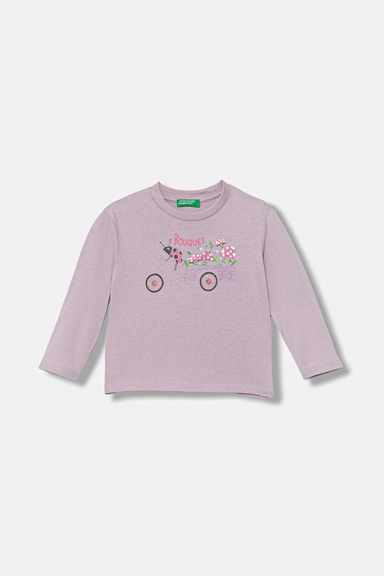 United Colors of Benetton longsleeve bawełniany dziecięcy nadruk fioletowy 35RYG10K7.P.seasonal