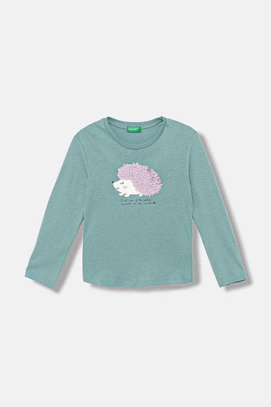 United Colors of Benetton longsleeve bawełniany dziecięcy nadruk turkusowy 3I1XG10K8.P.seasonal