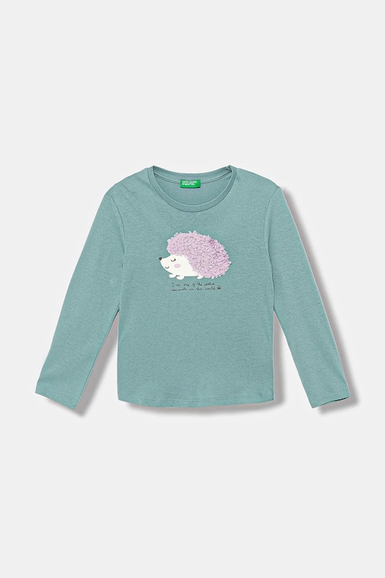 United Colors of Benetton longsleeve bawełniany dziecięcy nadruk turkusowy 3I1XG10K8.P.seasonal
