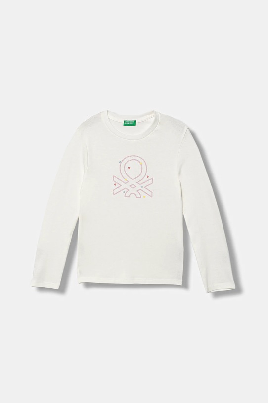 United Colors of Benetton longsleeve bawełniany dziecięcy nadruk biały 3I9WG10JS.P.seasonal