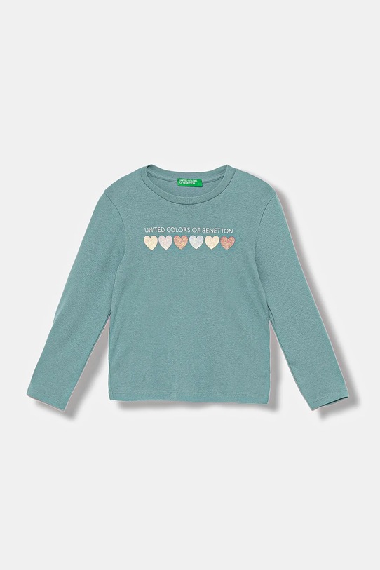 United Colors of Benetton longsleeve bawełniany dziecięcy nadruk turkusowy 3I9WG10JS.P.seasonal