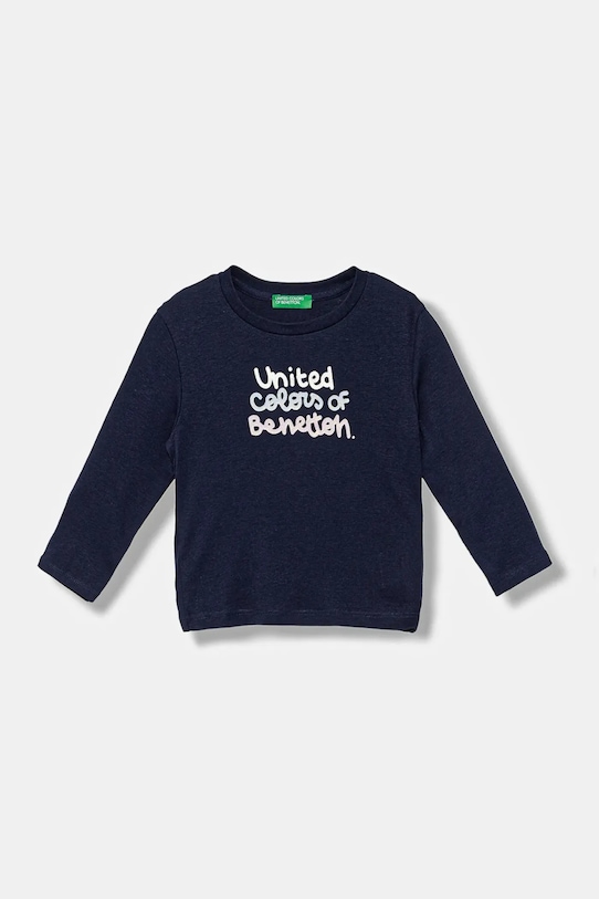 Dětské bavlněné tričko s dlouhým rukávem United Colors of Benetton kulatý námořnická modř 3I9WG10JS.P.seasonal