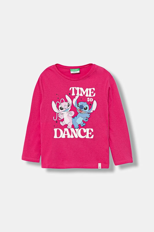 United Colors of Benetton longsleeve bawełniany dziecięcy nadruk różowy 35RYC10Q7.G.seasonal
