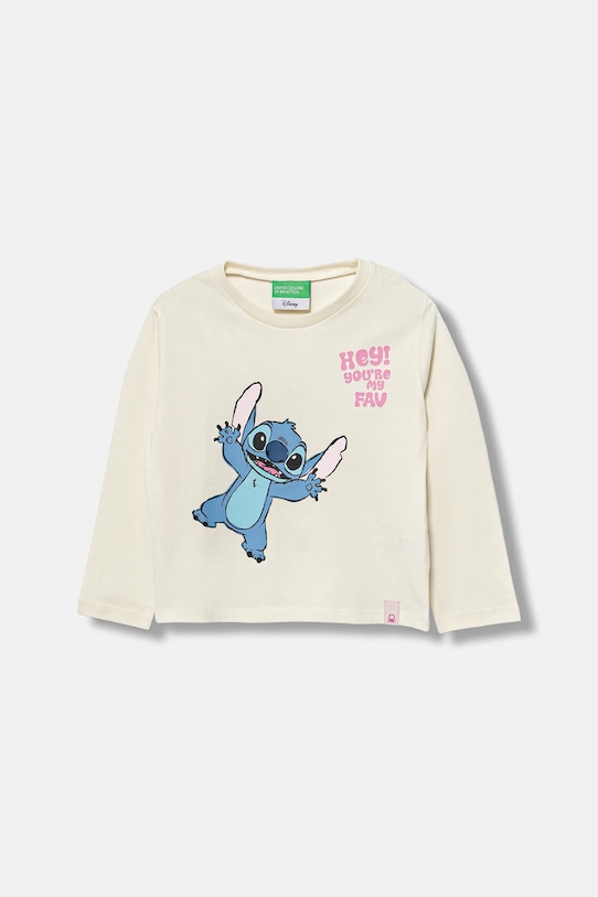 United Colors of Benetton longsleeve din bumbac pentru copii print bej 35RYG10KC.P.seasonal
