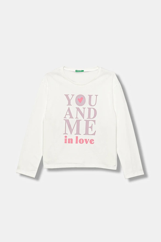 United Colors of Benetton longsleeve bawełniany dziecięcy nadruk biały 3JERC10QM.G.seasonal