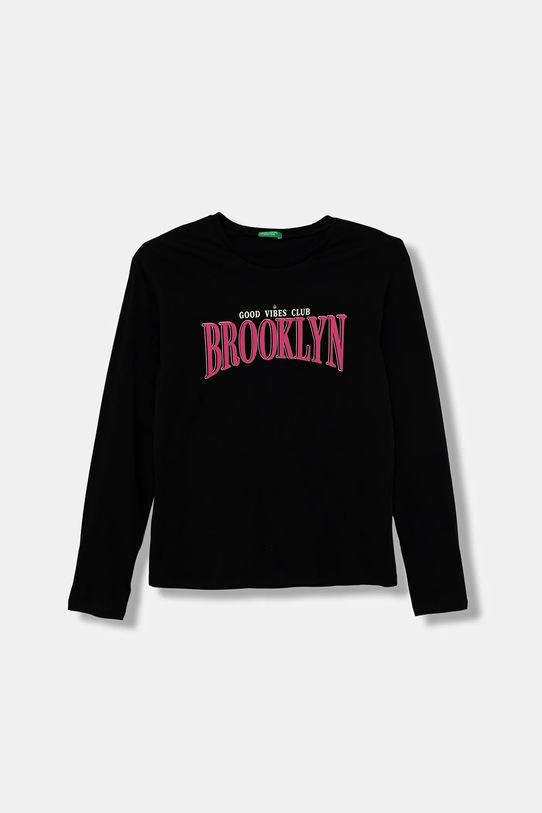 United Colors of Benetton longsleeve din bumbac pentru copii print negru 3JERC10QM.G.seasonal